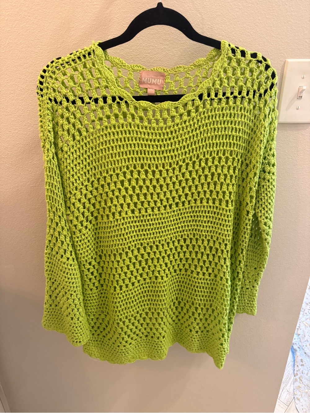 Show Me Your MuMu Neon Lime Crochet Scoop Neck Sweater